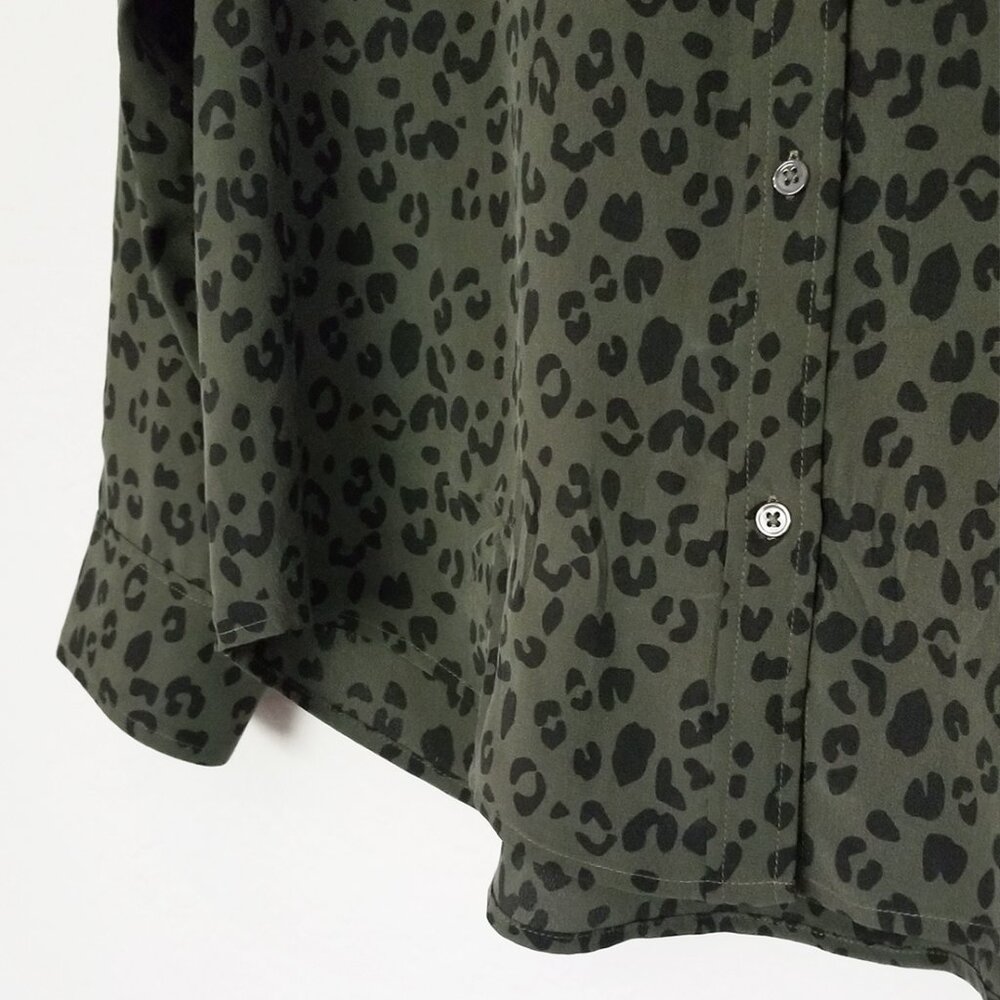 Rails Kate 100% Silk Button Down Blouse Olive Cheetah S Minimalist Designer $198 - Picture 14 of 16